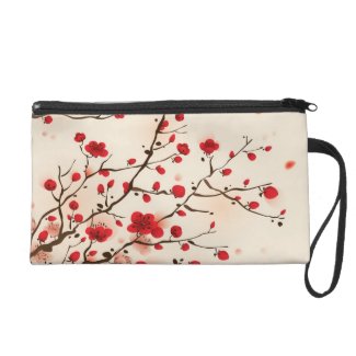 Oriental style painting, plum blossom in spring wristlet purse