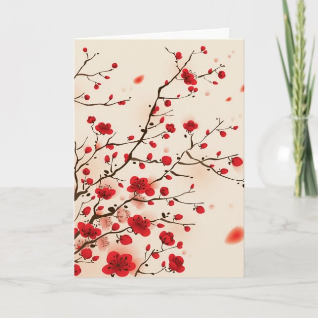 Oriental style painting, plum blossom in spring card (Front)