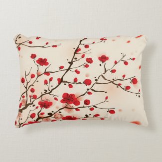 Oriental style painting, plum blossom in spring decorative pillow