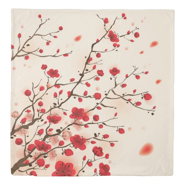 Oriental style painting, plum blossom in spring duvet cover (Front)