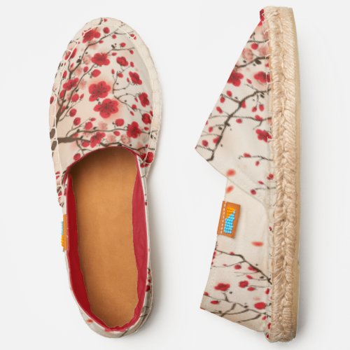 Oriental style painting plum blossom in spring espadrilles