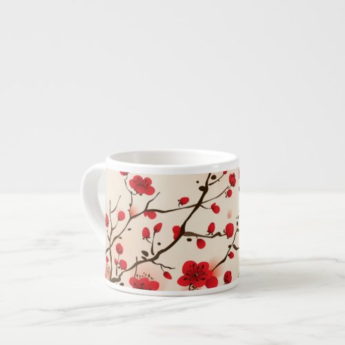 Oriental style painting plum blossom in spring espresso cup