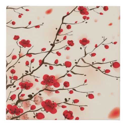 Oriental style painting plum blossom in spring faux canvas print