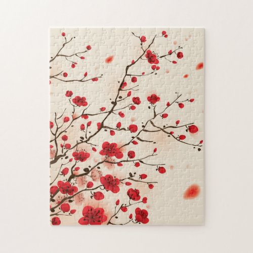 Oriental style painting plum blossom in spring jigsaw puzzle