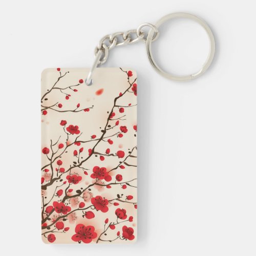 Oriental style painting plum blossom in spring keychain