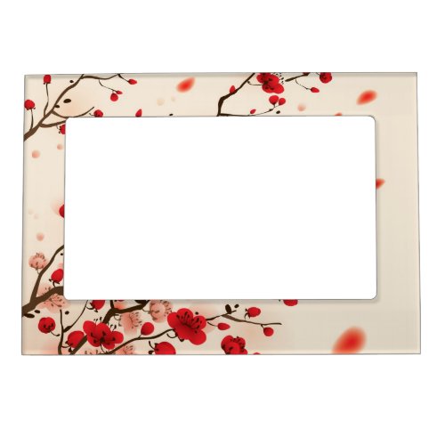 Oriental style painting plum blossom in spring magnetic photo frame