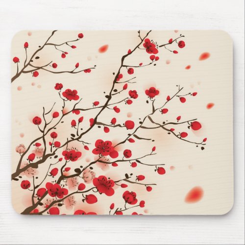 Oriental style painting plum blossom in spring mouse pad
