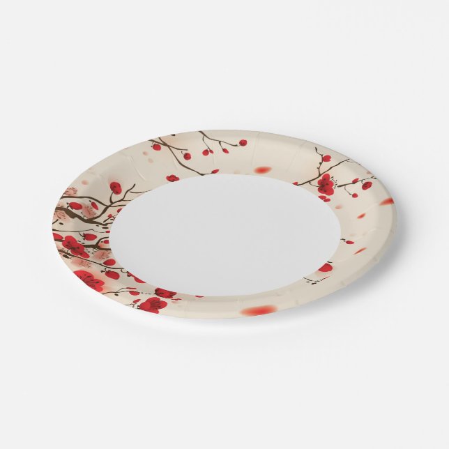 Oriental style painting, plum blossom in spring paper plates (Angled)