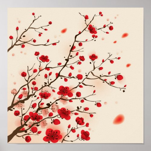 Oriental style painting plum blossom in spring poster