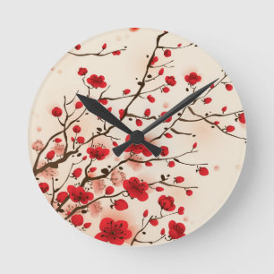 Oriental style painting, plum blossom in spring round clock