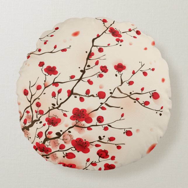 Oriental style painting, plum blossom in spring round pillow (Front)