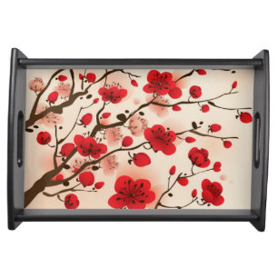 Oriental style painting, plum blossom in spring serving tray