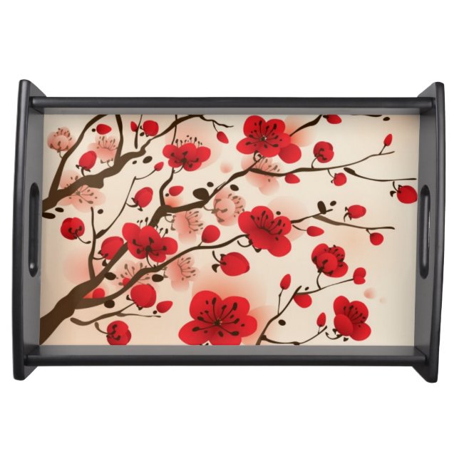 Oriental style painting, plum blossom in spring serving tray (Front)