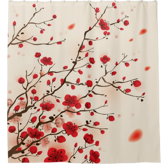 Oriental Style Painting Plum Blossom, Spring Shower Curtain