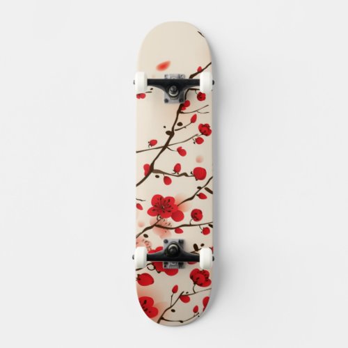 Oriental style painting plum blossom in spring skateboard deck