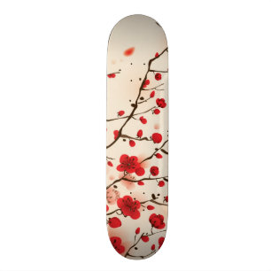 Oriental style painting, plum blossom in spring skateboard deck