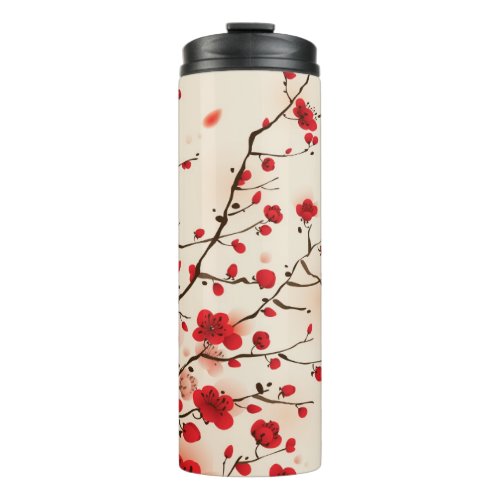 Oriental style painting plum blossom in spring thermal tumbler