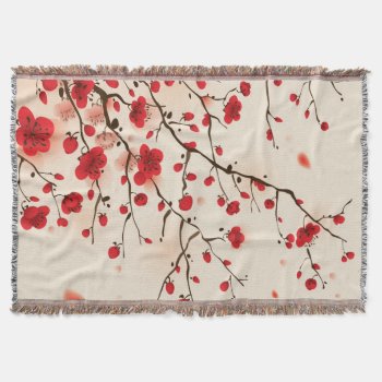 Oriental Style Painting  Plum Blossom In Spring Throw Blanket by watercoloring at Zazzle