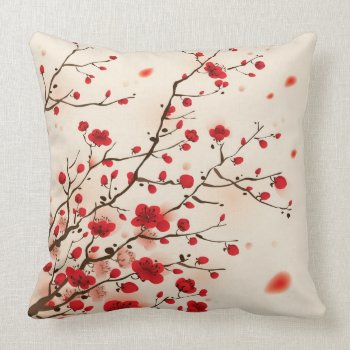 Oriental Style Painting  Plum Blossom In Spring Throw Pillow by watercoloring at Zazzle