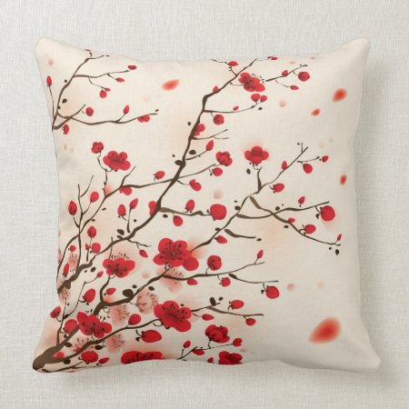 Oriental Style Painting, Plum Blossom In Spring Throw Pillow