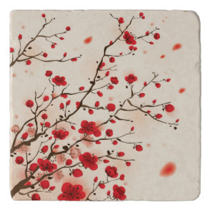 Oriental style painting, plum blossom in spring trivet