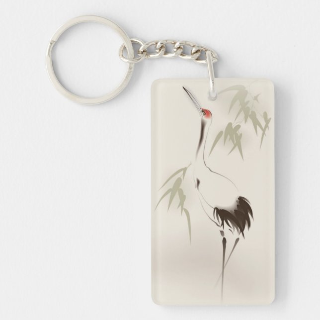 Oriental style painting, Red-crowned Crane Keychain (Front)