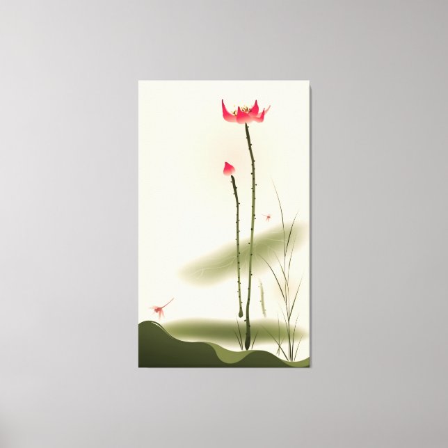 Oriental style painting, tall Lotus Canvas Print (Front)