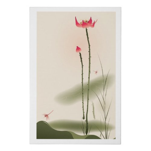 Oriental style painting tall Lotus Faux Canvas Print