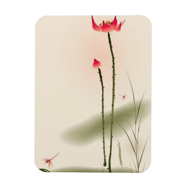 Oriental style painting, tall Lotus Magnet (Vertical)