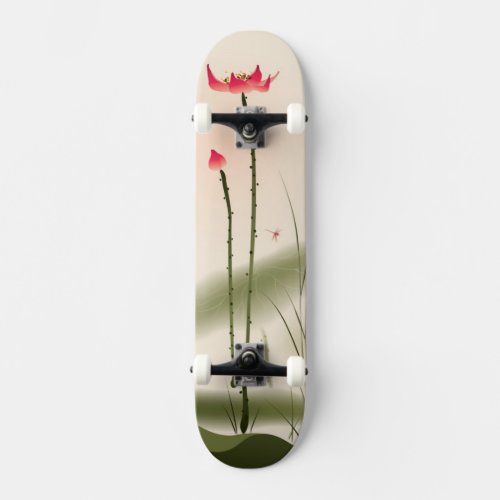 Oriental style painting tall Lotus Skateboard