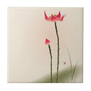 Oriental style painting, tall Lotus Tile