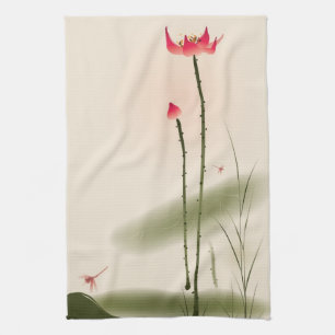 Oriental style painting, tall Lotus Towel