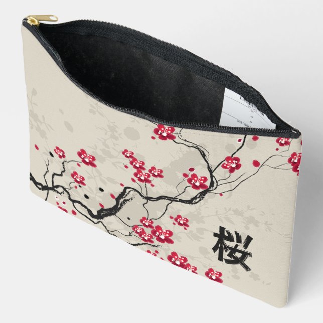 Oriental Style Sakura Cherry Blossom Art Accessory Pouch (Open)
