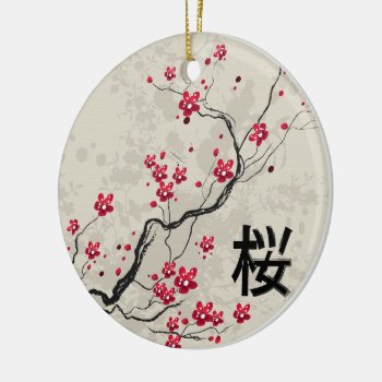 Oriental Style Sakura Cherry Blossom Art Ceramic Ornament by giftsbonanza at Zazzle