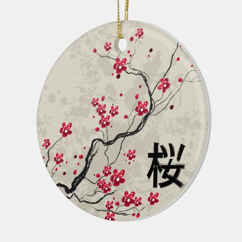 Oriental Style Sakura Cherry Blossom Art Ceramic Ornament