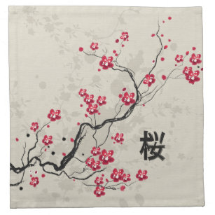 Oriental Style Sakura Cherry Blossom Art Cloth Napkin