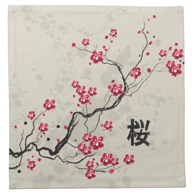 Oriental Style Sakura Cherry Blossom Art Cloth Napkin (Front)