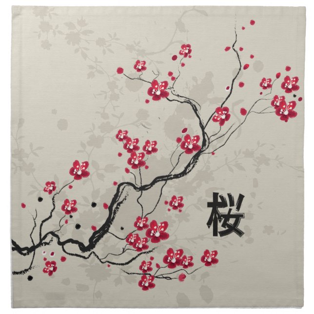 Oriental Style Sakura Cherry Blossom Art Cloth Napkin (Front)