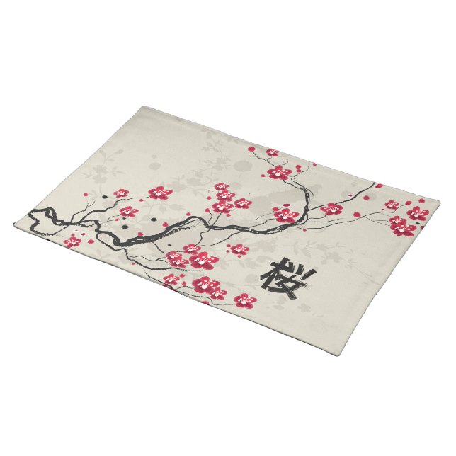 Oriental Style Sakura Cherry Blossom Art Cloth Placemat (On Table)