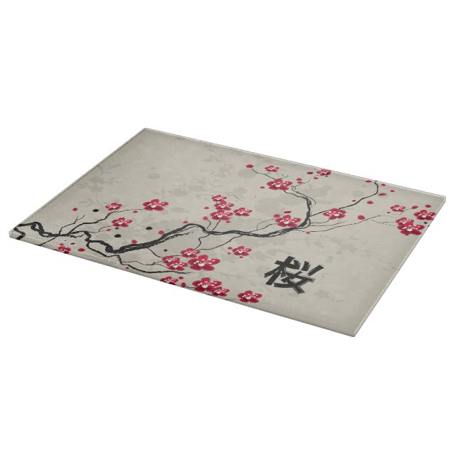 Oriental Style Sakura Cherry Blossom Art Cutting Board (Corner)