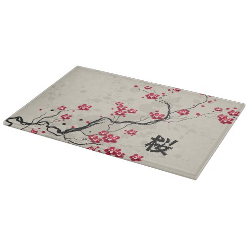 Oriental Style Sakura Cherry Blossom Art Cutting Board