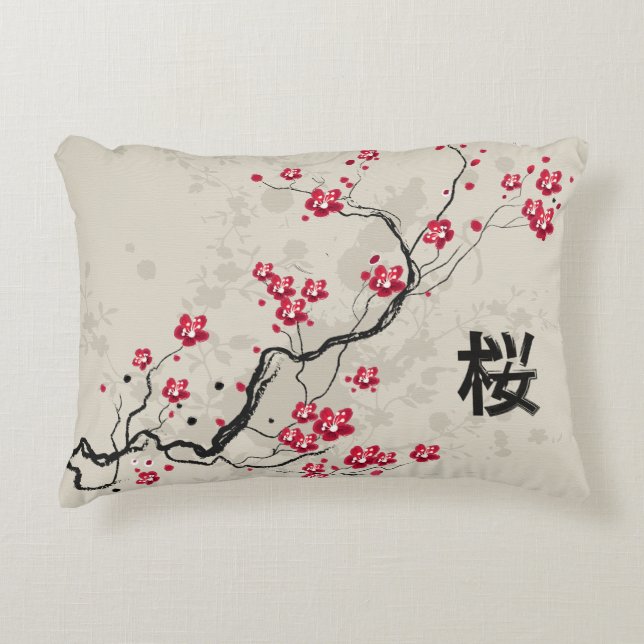 Oriental Style Sakura Cherry Blossom Art Decorative Pillow (Front)