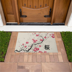 Oriental Style Sakura Cherry Blossom Art Doormat