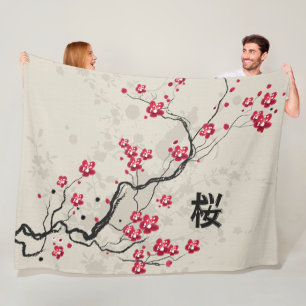 Oriental Style Sakura Cherry Blossom Art Fleece Blanket