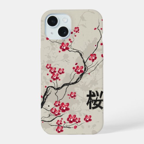 Oriental Style Sakura Cherry Blossom Art iPhone 15 Case