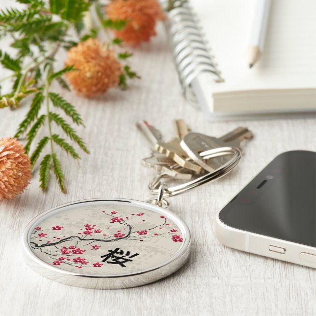 Oriental Style Sakura Cherry Blossom Art Keychain (Side)