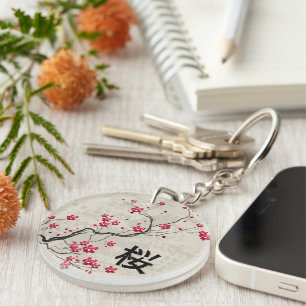 Oriental Style Sakura Cherry Blossom Art Keychain