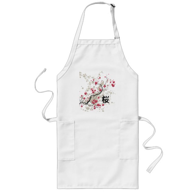 Oriental Style Sakura Cherry Blossom Art Long Apron (Front)