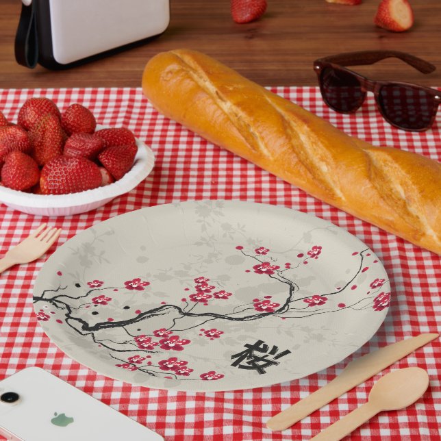 Oriental Style Sakura Cherry Blossom Art Paper Plates (Picnic)