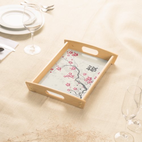 Oriental Style Sakura Cherry Blossom Art Serving Tray